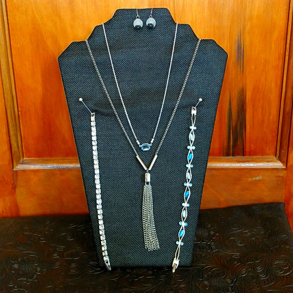 Costume Jewelry Lot - Silver with Blue and White